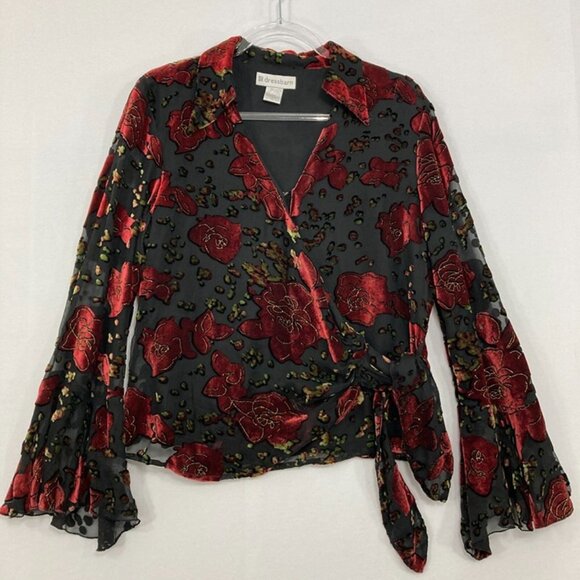 Vintage Dressbarn Large Velvet Burnt-out Silk Blend Whimsigoth Blouse - Picture 1 of 9